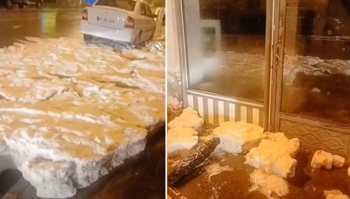 Dolu nedeniyle ilçe beyaza büründü